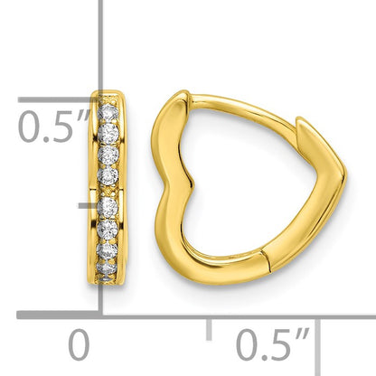 Sterling Silver Polished Gold-tone CZ Hinged Heart Shaped Hoop Earrings
