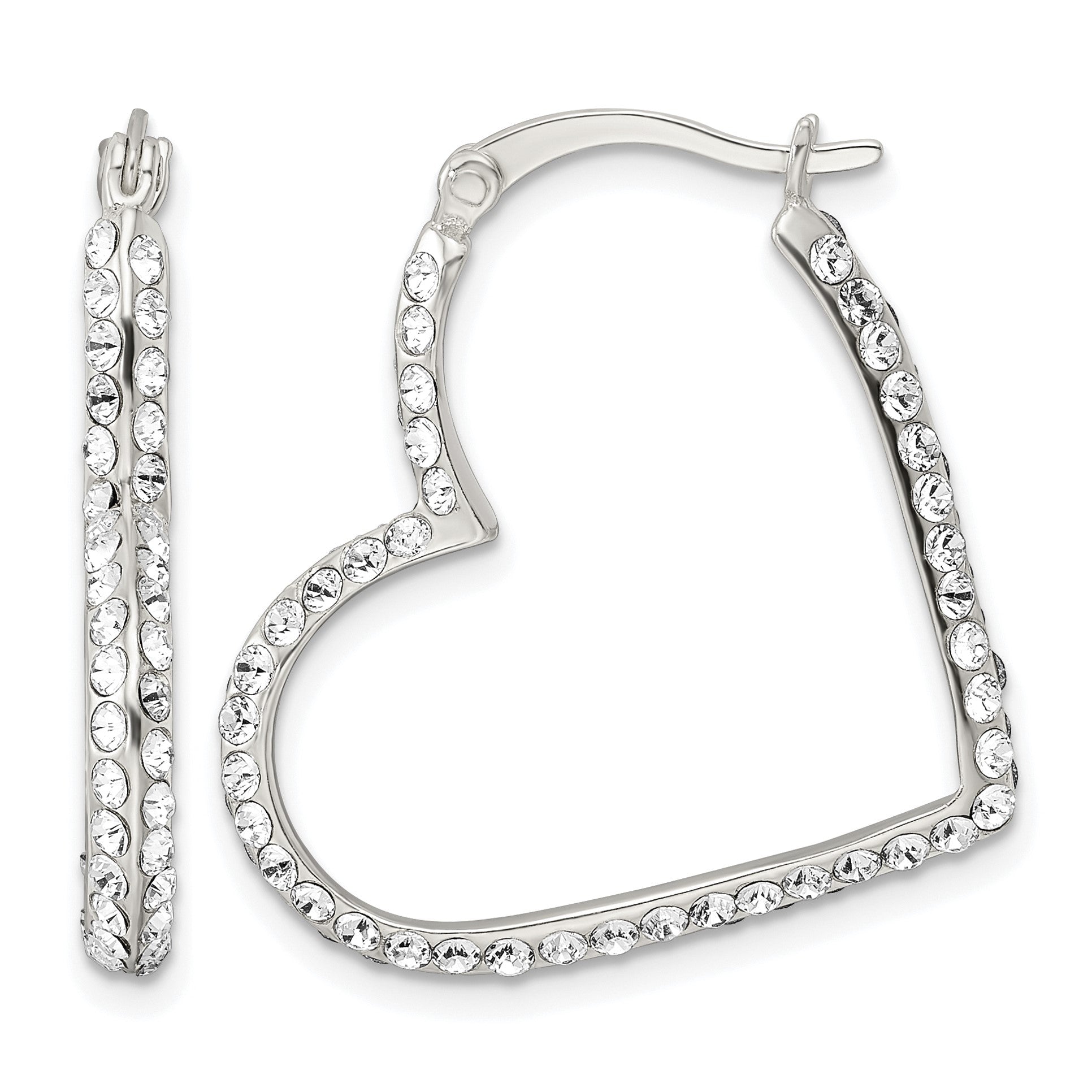 Sterling Silver CZ Heart Hoop Earrings