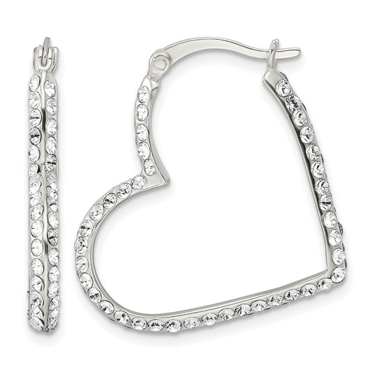 Sterling Silver CZ Heart Hoop Earrings