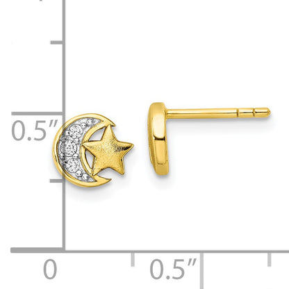 Affordable Expressions Sterling Silver Gold-tone CZ Star and Moon Post Earrings