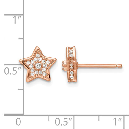 Sterling Silver Polished Rose-tone CZ Star Post Earrings