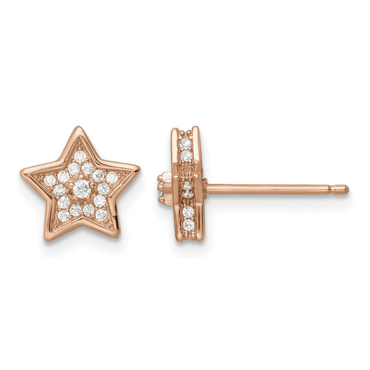 Sterling Silver Polished Rose-tone CZ Star Post Earrings