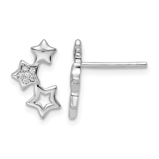 Sterling Silver Rhodium-plated Polished CZ Star Post Earrings
