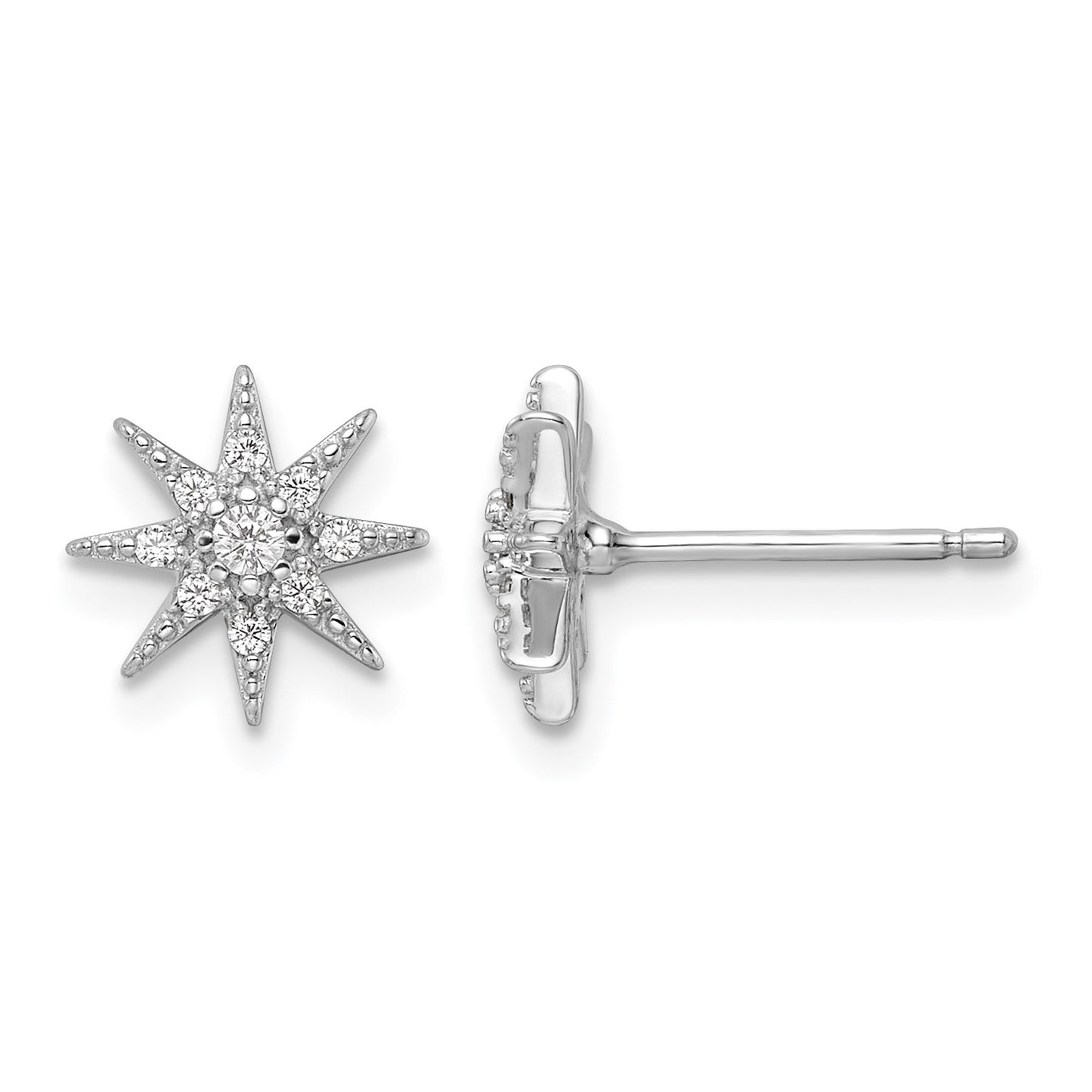 Sterling Silver Rhodium-plated Polished CZ Star Post Earrings
