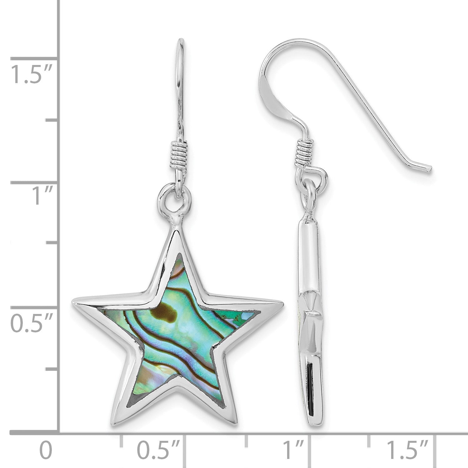 Sterling Silver Rhodium-plated Polished Abalone Star Dangle Earrings