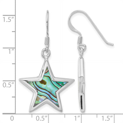 Sterling Silver Rhodium-plated Polished Abalone Star Dangle Earrings