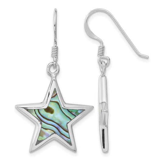 Sterling Silver Rhodium-plated Polished Abalone Star Dangle Earrings