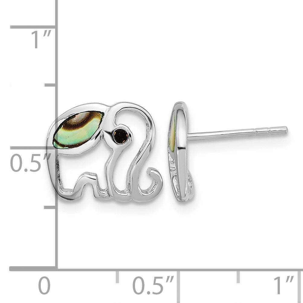 Sterling Silver RH-plated Abalone Elephant Post Earrings