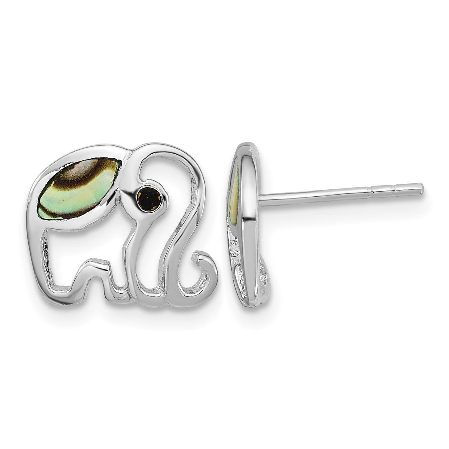 Sterling Silver RH-plated Abalone Elephant Post Earrings