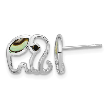 Sterling Silver RH-plated Abalone Elephant Post Earrings