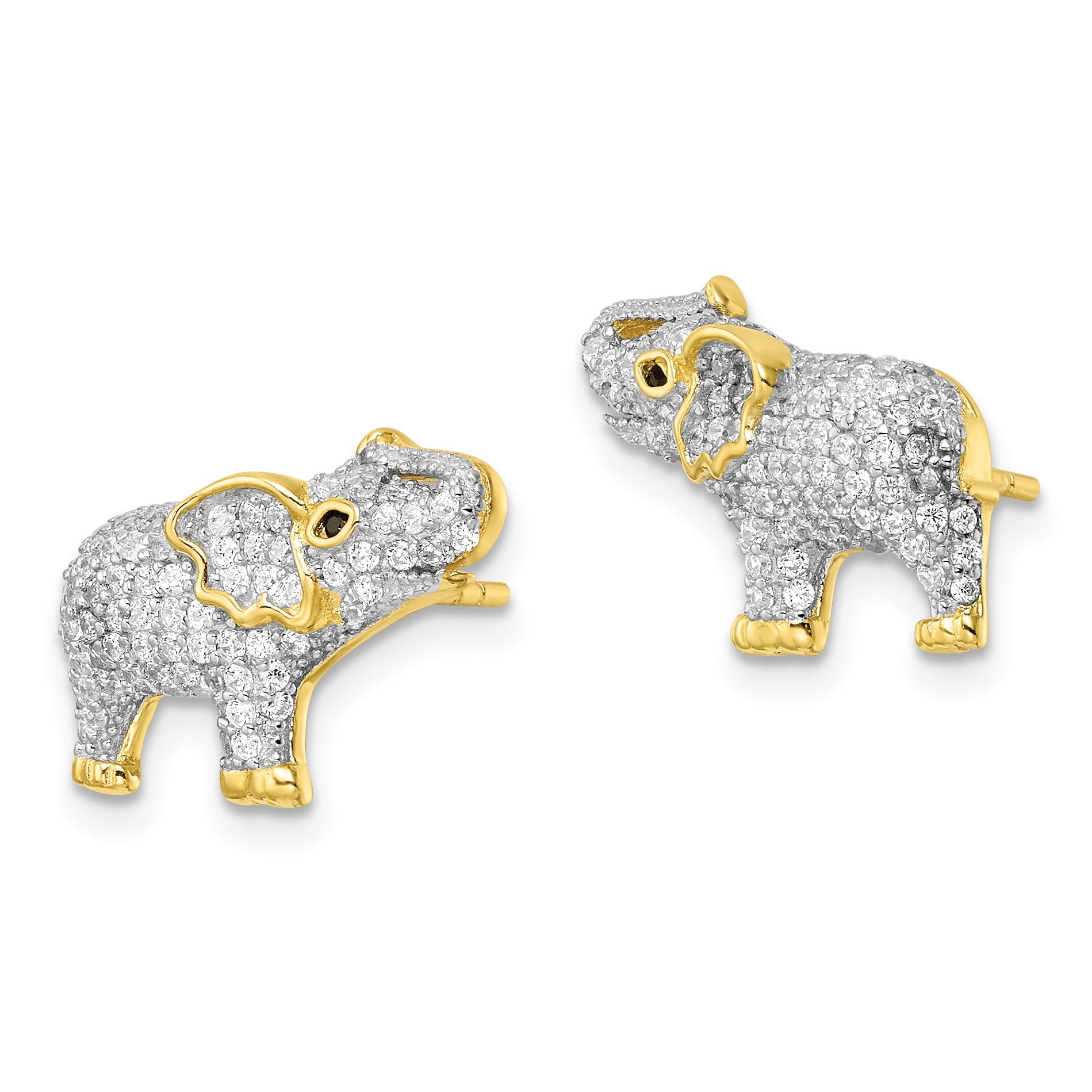 Sterling Silver Rhodium-plated Gold-tone CZ Elephant Post Earrings