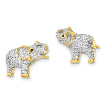 Sterling Silver Rhodium-plated Gold-tone CZ Elephant Post Earrings