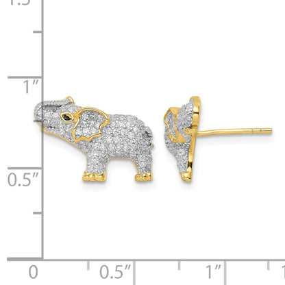 Sterling Silver Rhodium-plated Gold-tone CZ Elephant Post Earrings