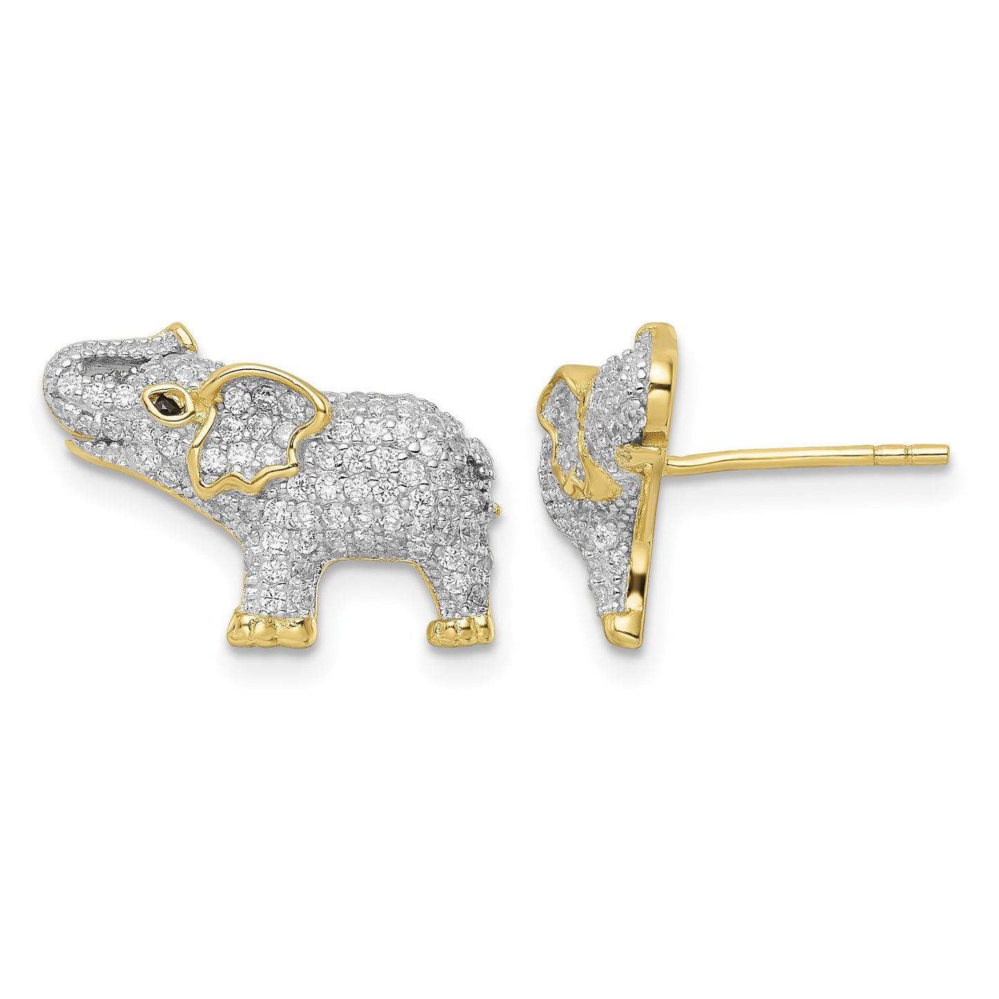 Sterling Silver Rhodium-plated Gold-tone CZ Elephant Post Earrings