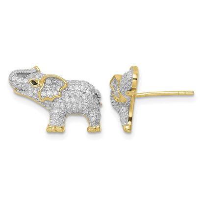 Sterling Silver Rhodium-plated Gold-tone CZ Elephant Post Earrings