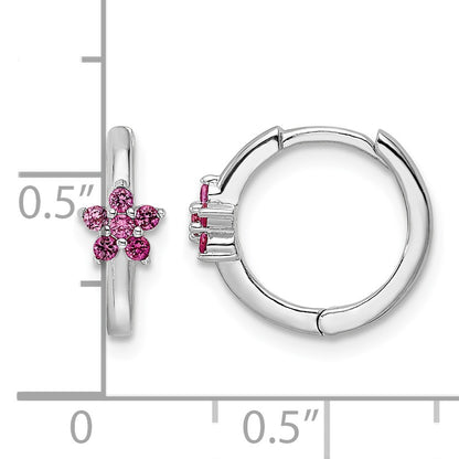 Sterling Silver Rhodium-plated Polished Dark Pink CZ Earrings