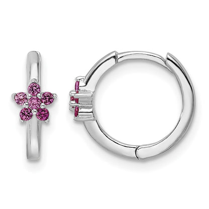 Sterling Silver Rhodium-plated Polished Dark Pink CZ Earrings