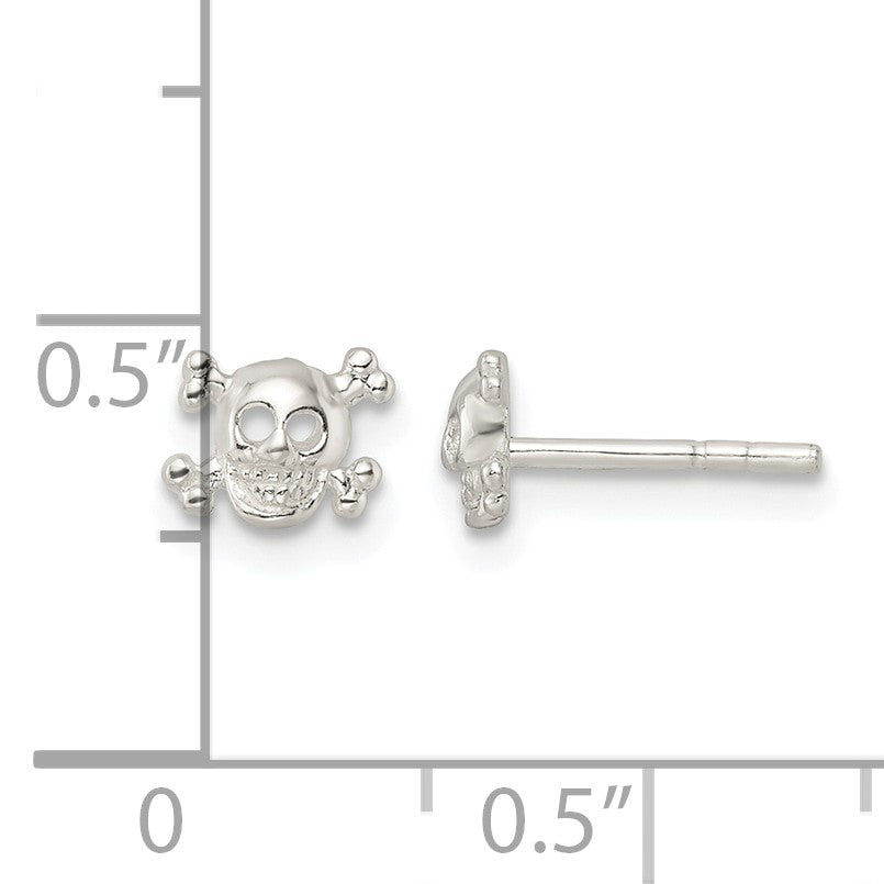 Sterling Silver Polished Skull and Crossbones Post Earrings