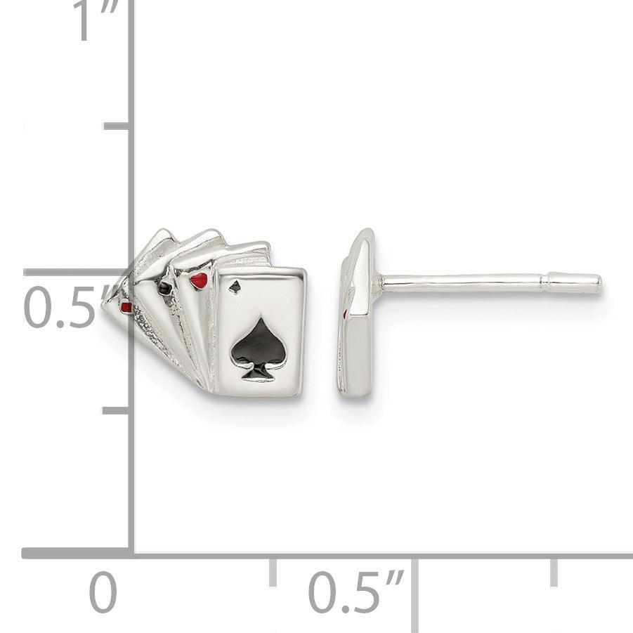 Sterling Silver Polished Playing Cards Post Earrings