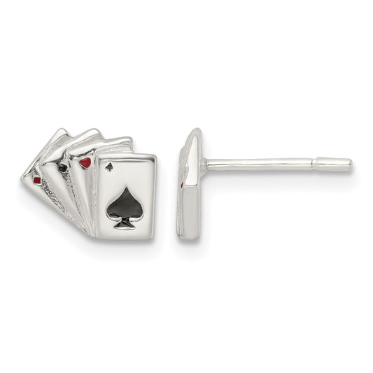 Sterling Silver Polished Playing Cards Post Earrings
