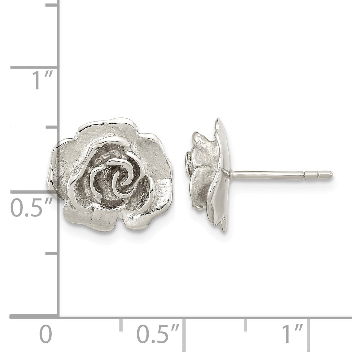 Sterling Silver Rhodium-plated Rose Post Earrings