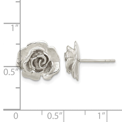 Sterling Silver Rhodium-plated Rose Post Earrings
