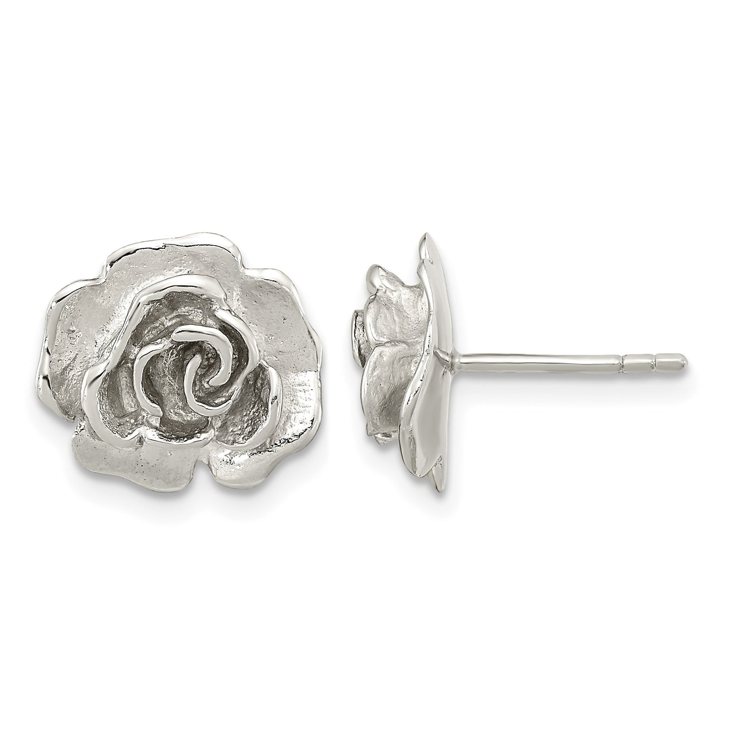 Sterling Silver Rhodium-plated Rose Post Earrings