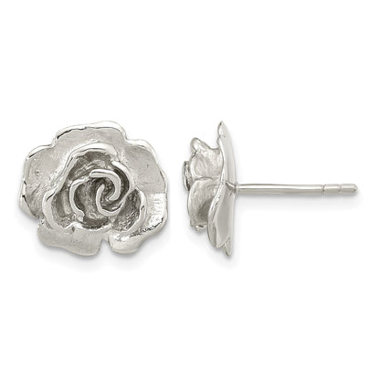 Sterling Silver Rhodium-plated Rose Post Earrings