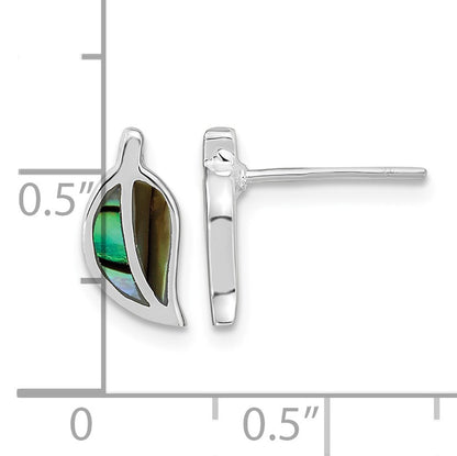 Sterling Silver RH-plated Abalone Leaf Post Earrings