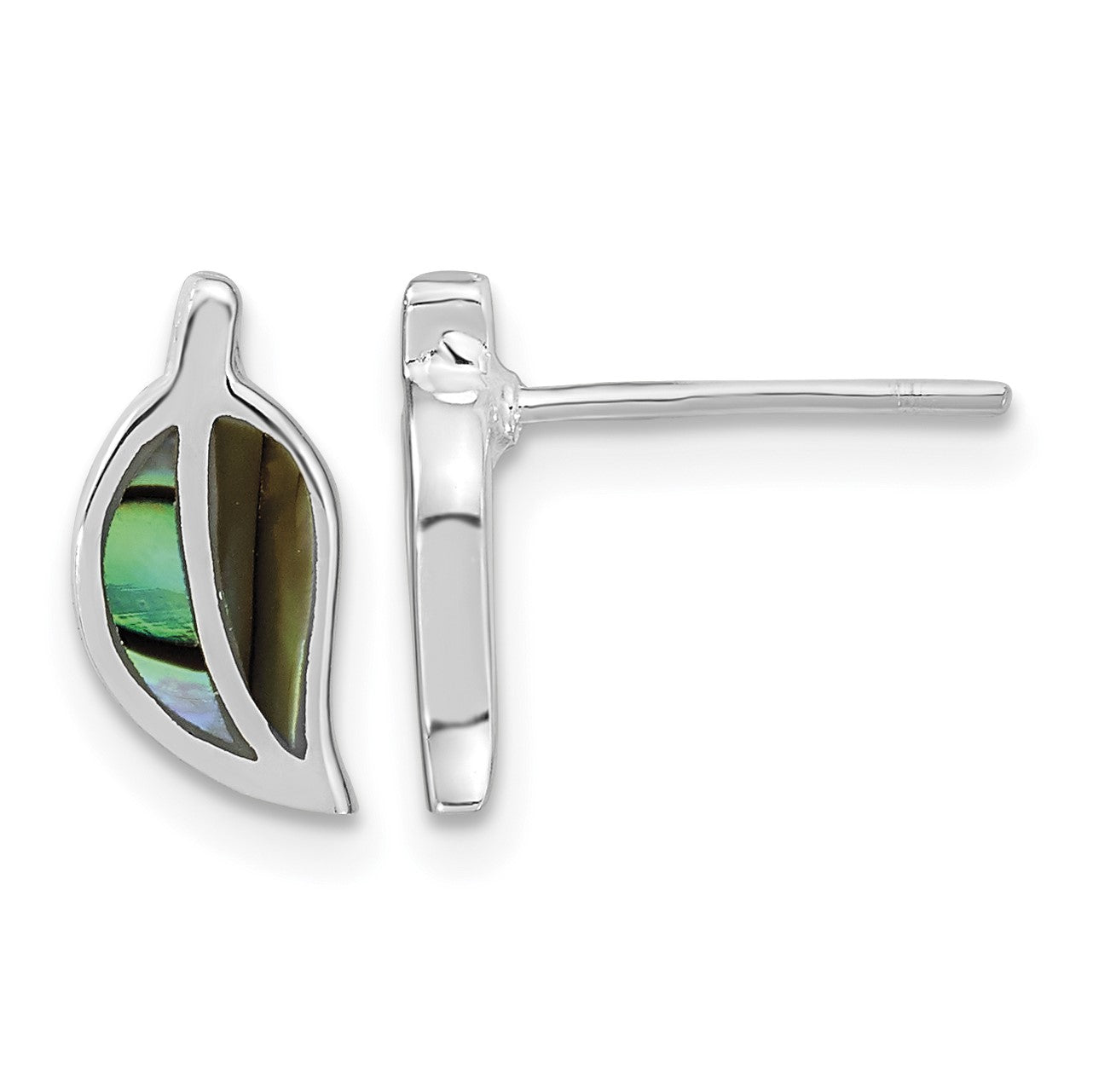 Sterling Silver RH-plated Abalone Leaf Post Earrings