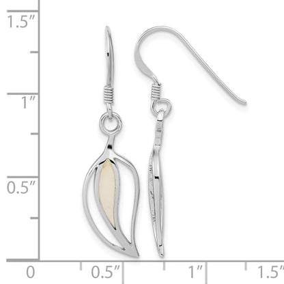 Sterling Silver Rhodium-plated Polished MOP Leaf Shepherds Hook Earrings