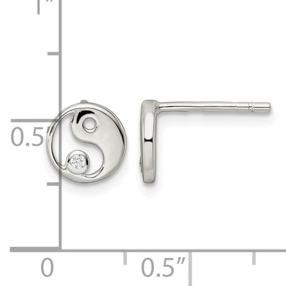 Sterling Silver Polished CZ Yin Yang Post Earrings