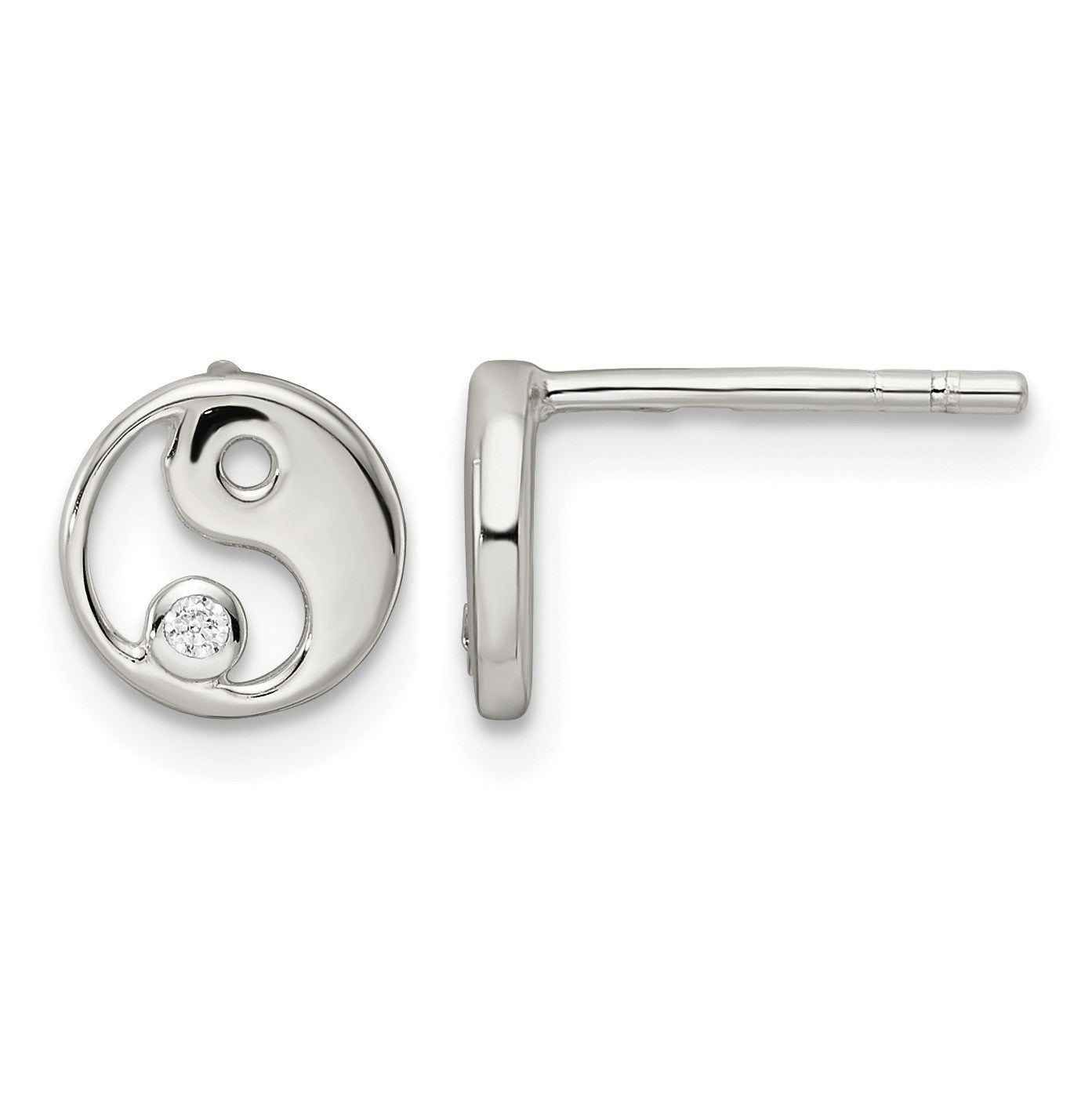 Sterling Silver Polished CZ Yin Yang Post Earrings