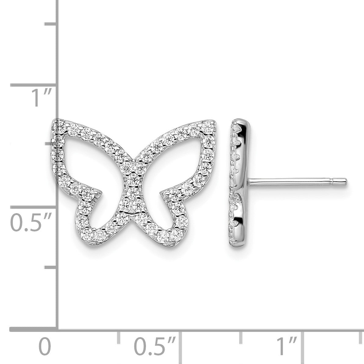 Sterling Silver Rhodium-plated Polished CZ Open Butterfly Post Earrings