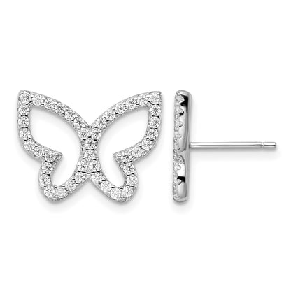 Sterling Silver Rhodium-plated Polished CZ Open Butterfly Post Earrings