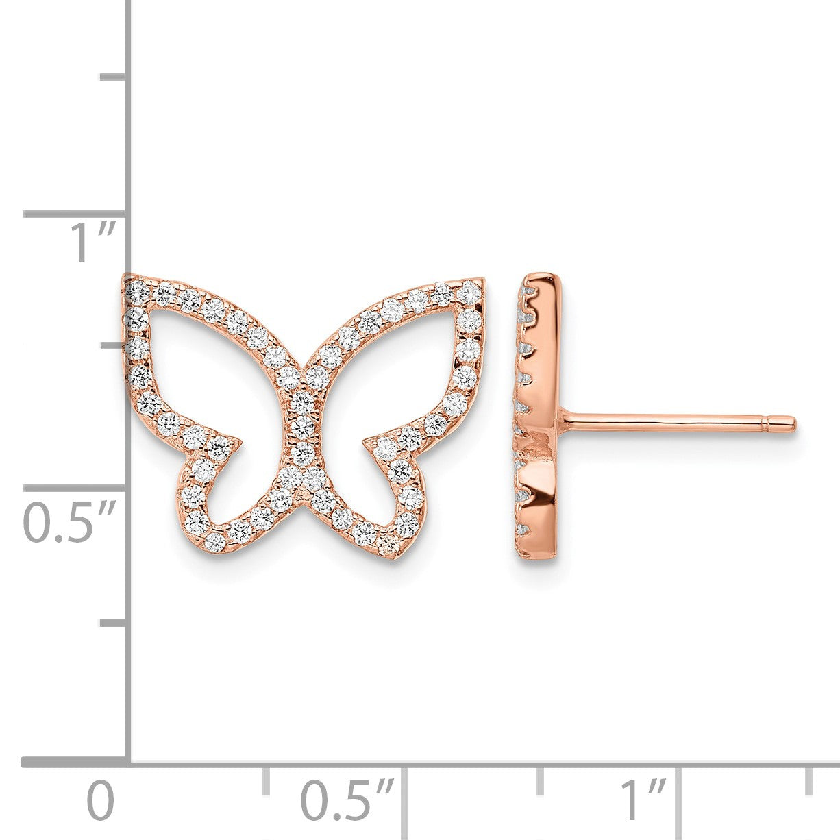 Sterling Silver Rose-tone CZ Open Butterfly Post Earrings