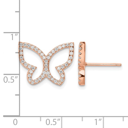 Sterling Silver Rose-tone CZ Open Butterfly Post Earrings