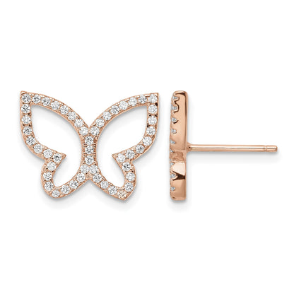 Sterling Silver Rose-tone CZ Open Butterfly Post Earrings