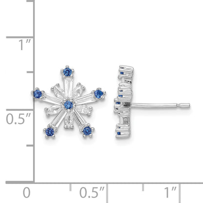Sterling Silver Rhodium-plated Polished Blue & White CZ Snowflake Post Earr