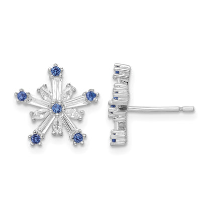 Sterling Silver Rhodium-plated Polished Blue & White CZ Snowflake Post Earr