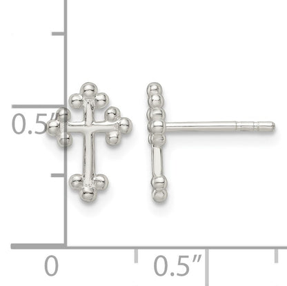 Sterling Silver Polished Budded Cross Post Earrings