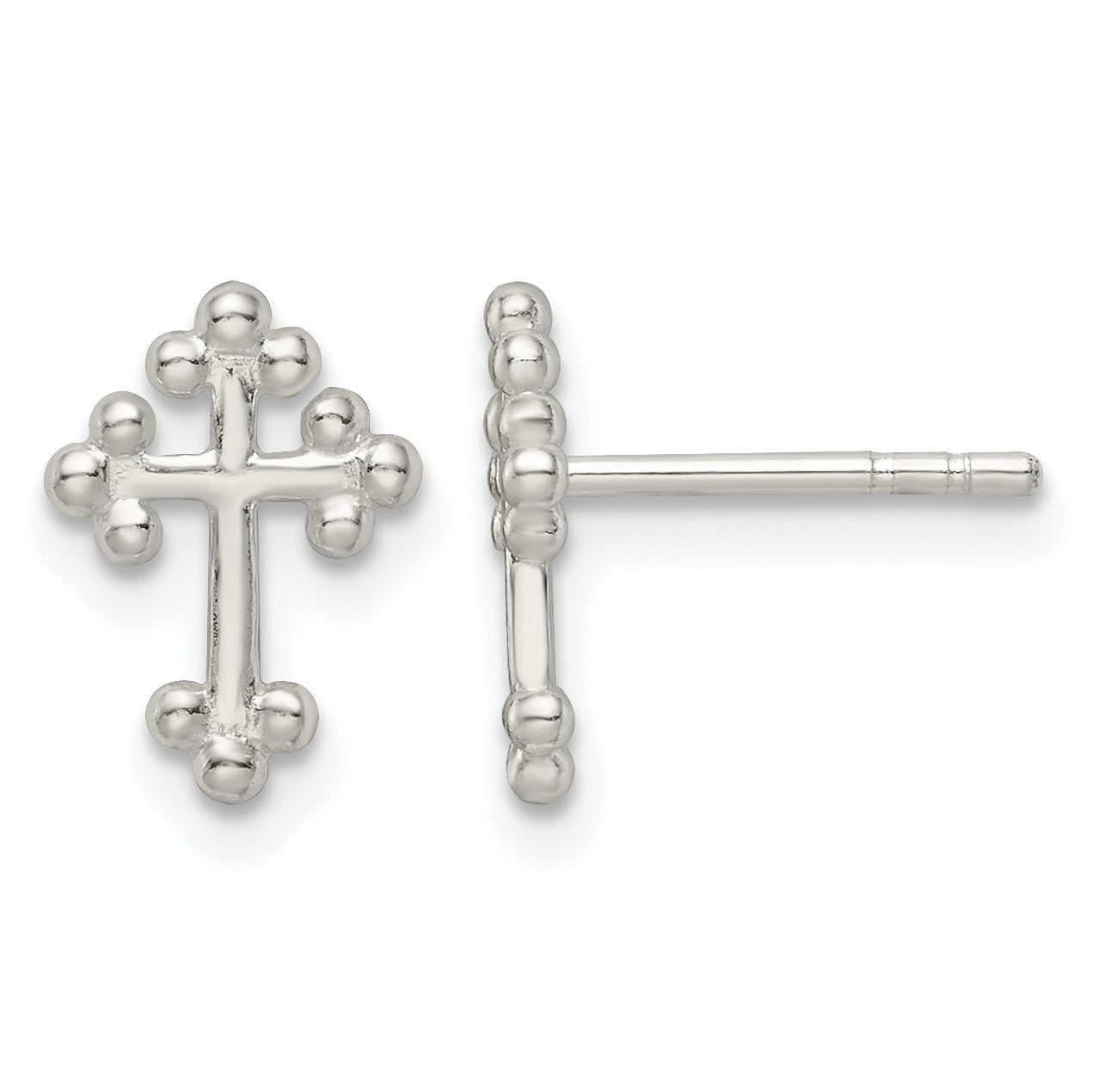 Sterling Silver Polished Budded Cross Post Earrings