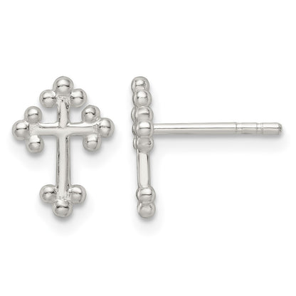 Sterling Silver Polished Budded Cross Post Earrings