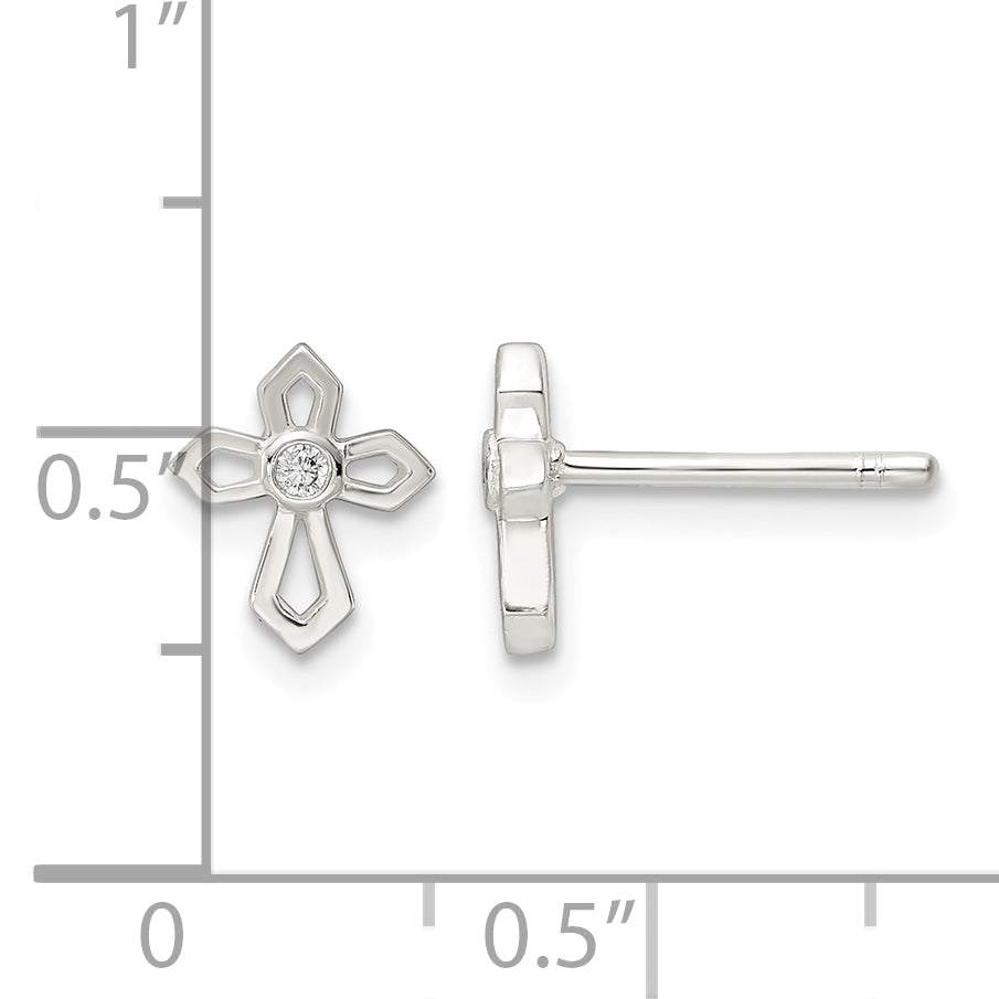 Sterling Silver Polished CZ Passion Cross Post Earrings