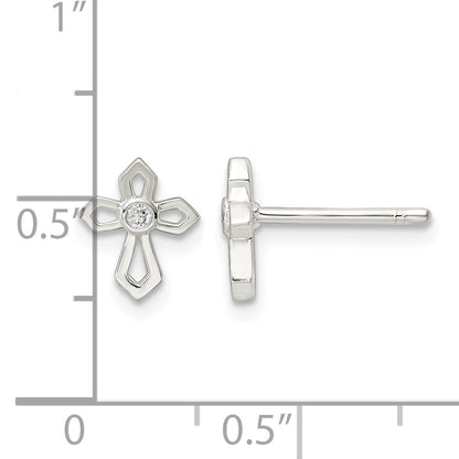 Sterling Silver Polished CZ Passion Cross Post Earrings
