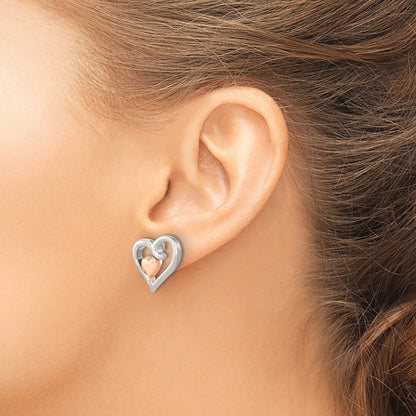 Sterling Silver & Rose-tone Open Heart Children's Post Earrings