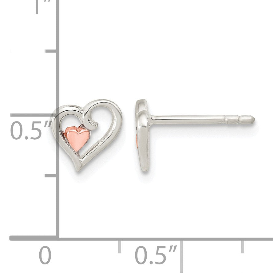 Sterling Silver & Rose-tone Open Heart Children's Post Earrings