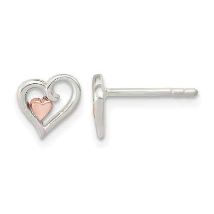 Sterling Silver & Rose-tone Open Heart Children's Post Earrings