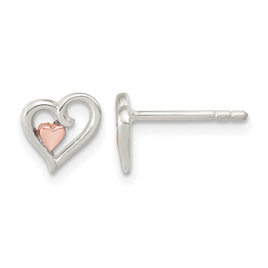 Sterling Silver & Rose-tone Open Heart Children's Post Earrings