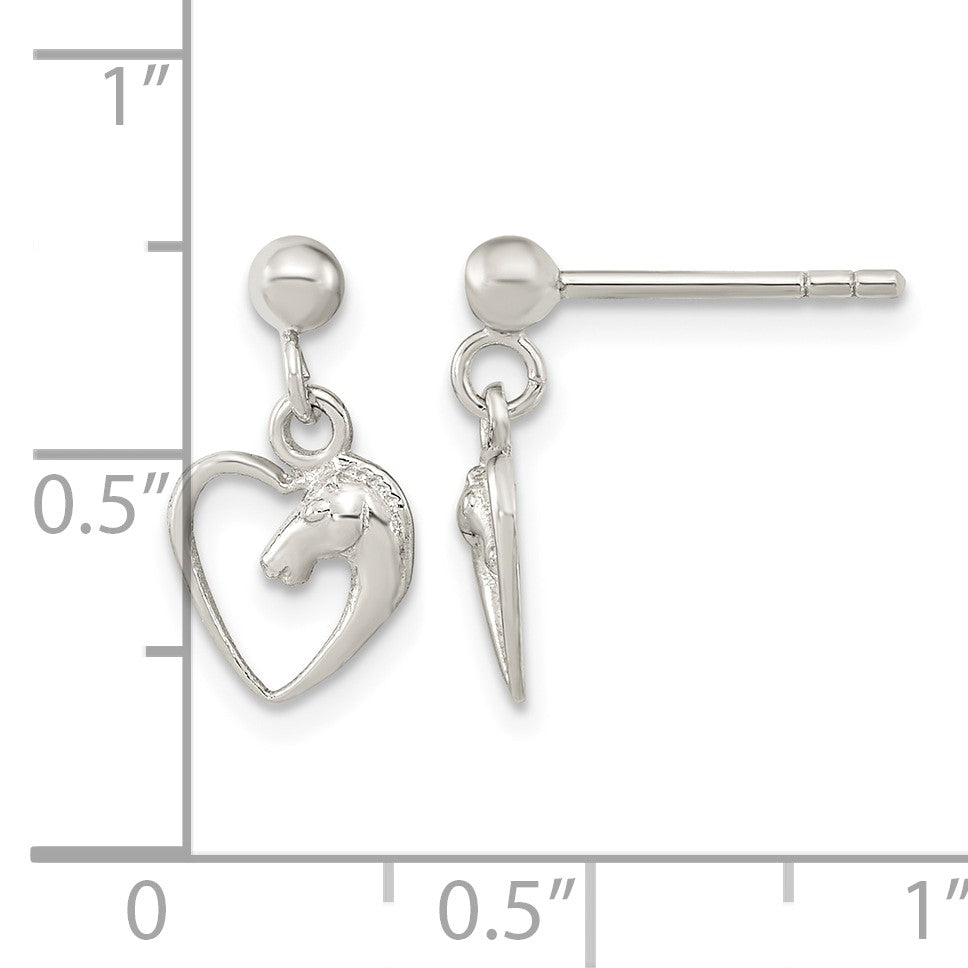 Sterling Silver Rhodium-plated Open Heart Horse Head Dangle Earrings